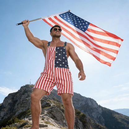 American Flag Overalls – Unisex Patriotic Denim Romper