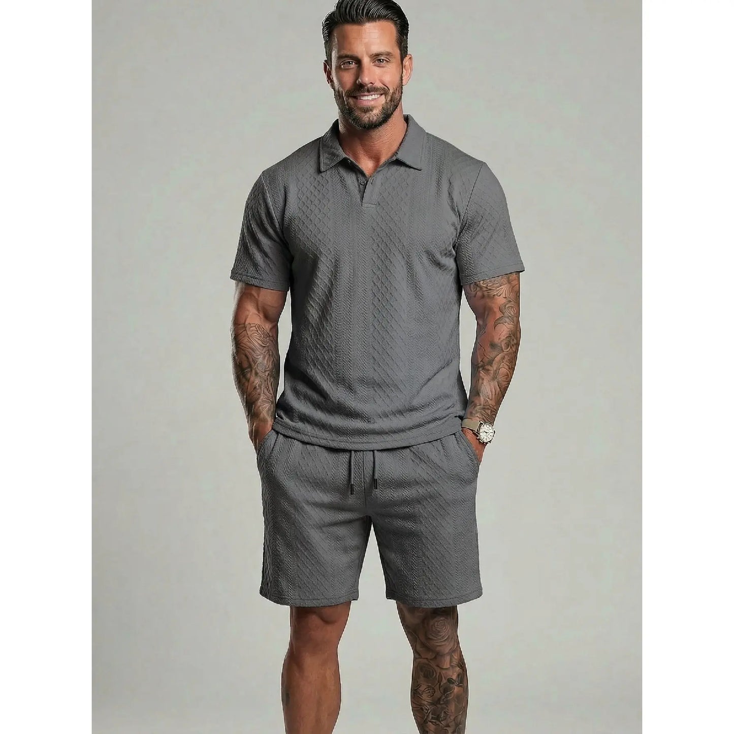 Men's Polo Shirt & Shorts Two-Piece Set