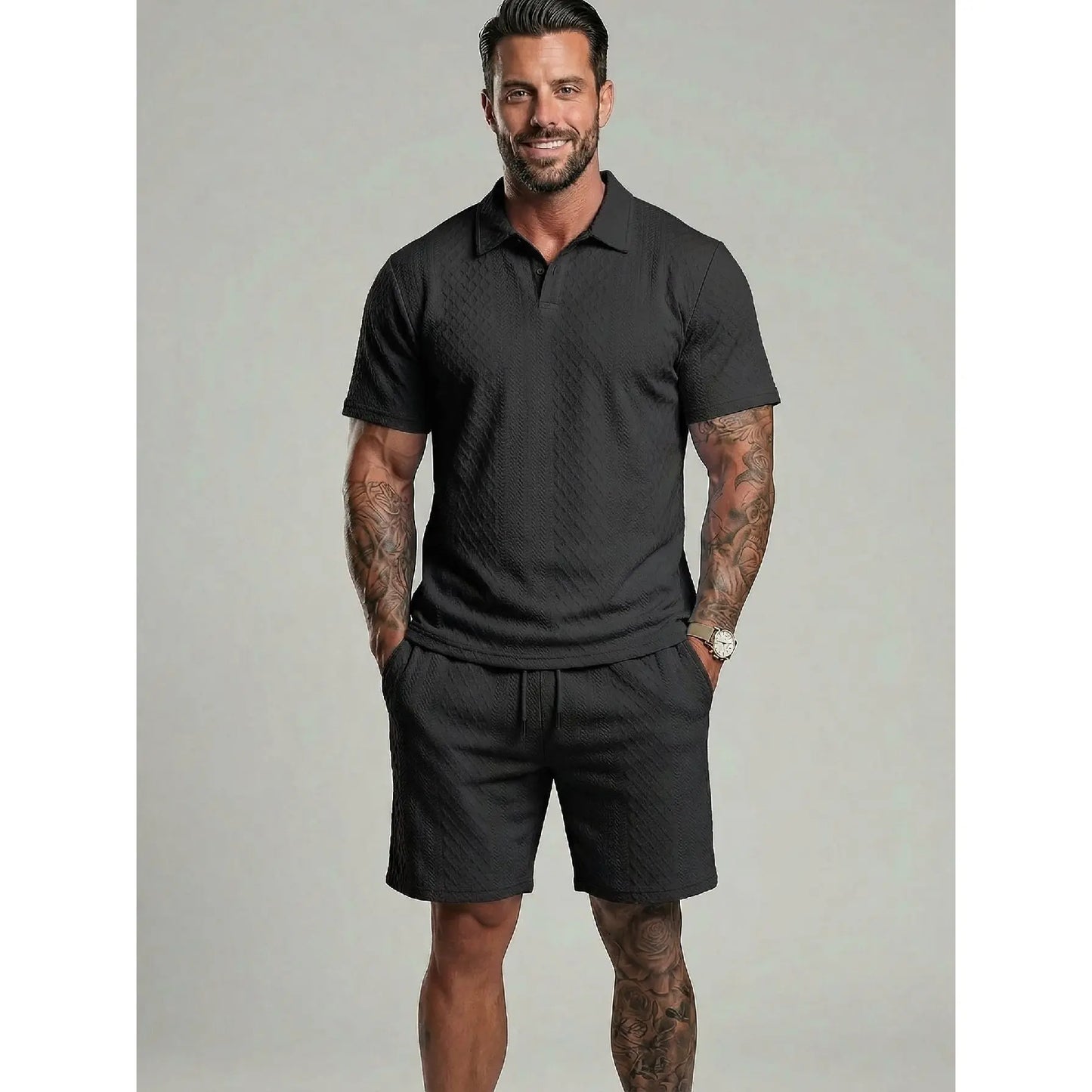 Men's Polo Shirt & Shorts Two-Piece Set