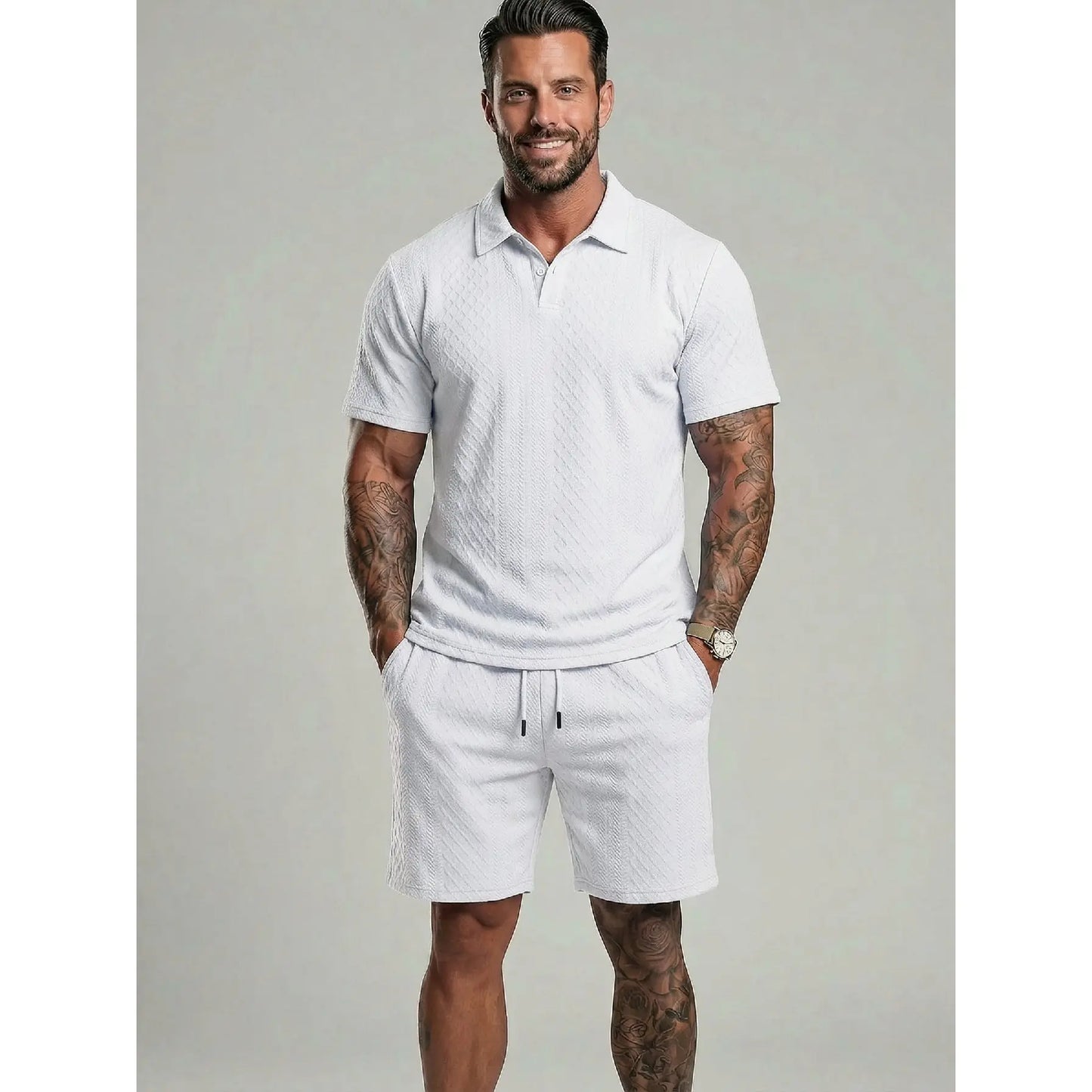 Men's Polo Shirt & Shorts Two-Piece Set