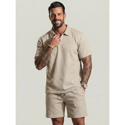 Men's Polo Shirt & Shorts Two-Piece Set