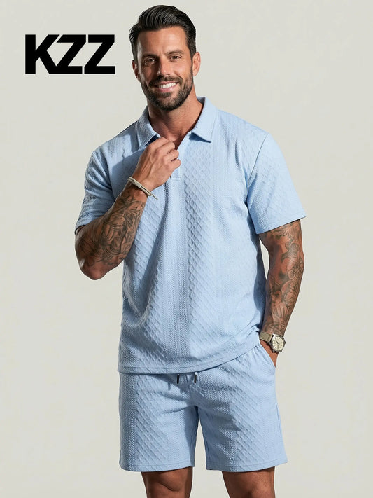 Men's Polo Shirt & Shorts Two-Piece Set