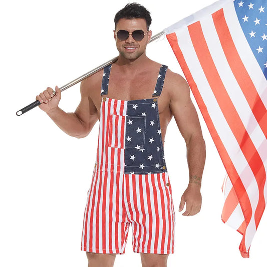 American Flag Overalls – Unisex Patriotic Denim Romper