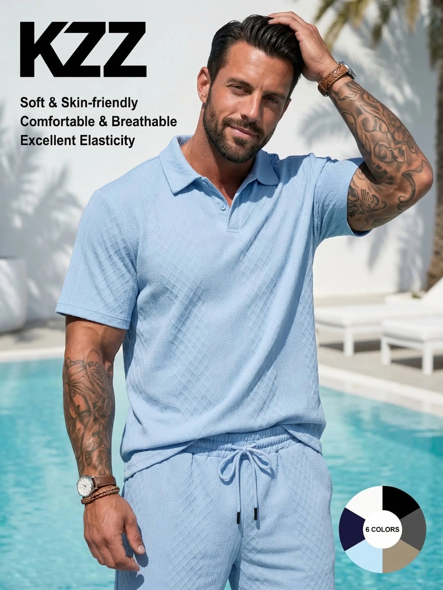 Men's Polo Shirt & Shorts Two-Piece Set