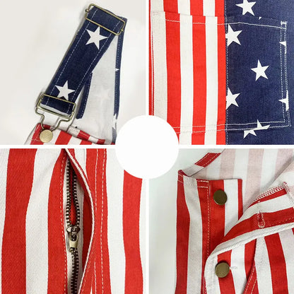 American Flag Overalls – Unisex Patriotic Denim Romper