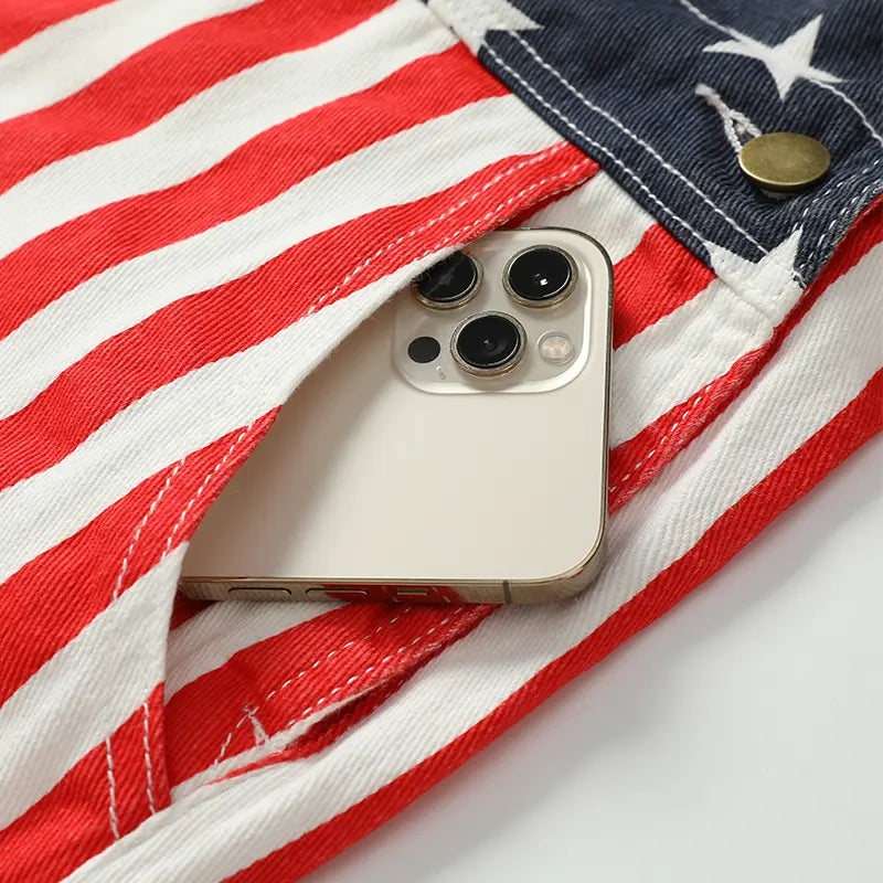American Flag Overalls – Unisex Patriotic Denim Romper